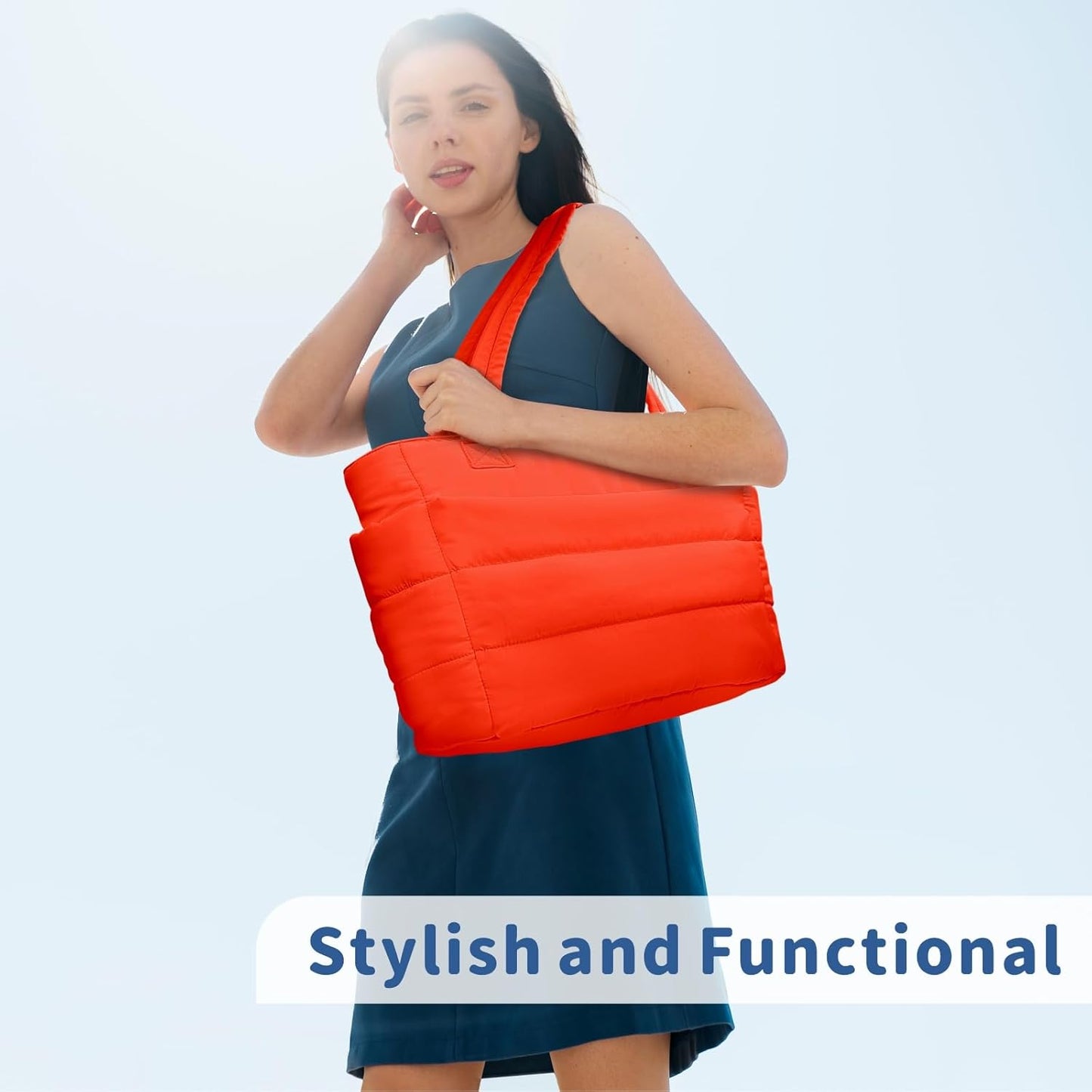 TOPDesign Puffer Tote Bag for Women, Lightweight Puffy Handbag with Compartments, Quilted Shoulder Bag for Work, Travel, Gym - Colors B