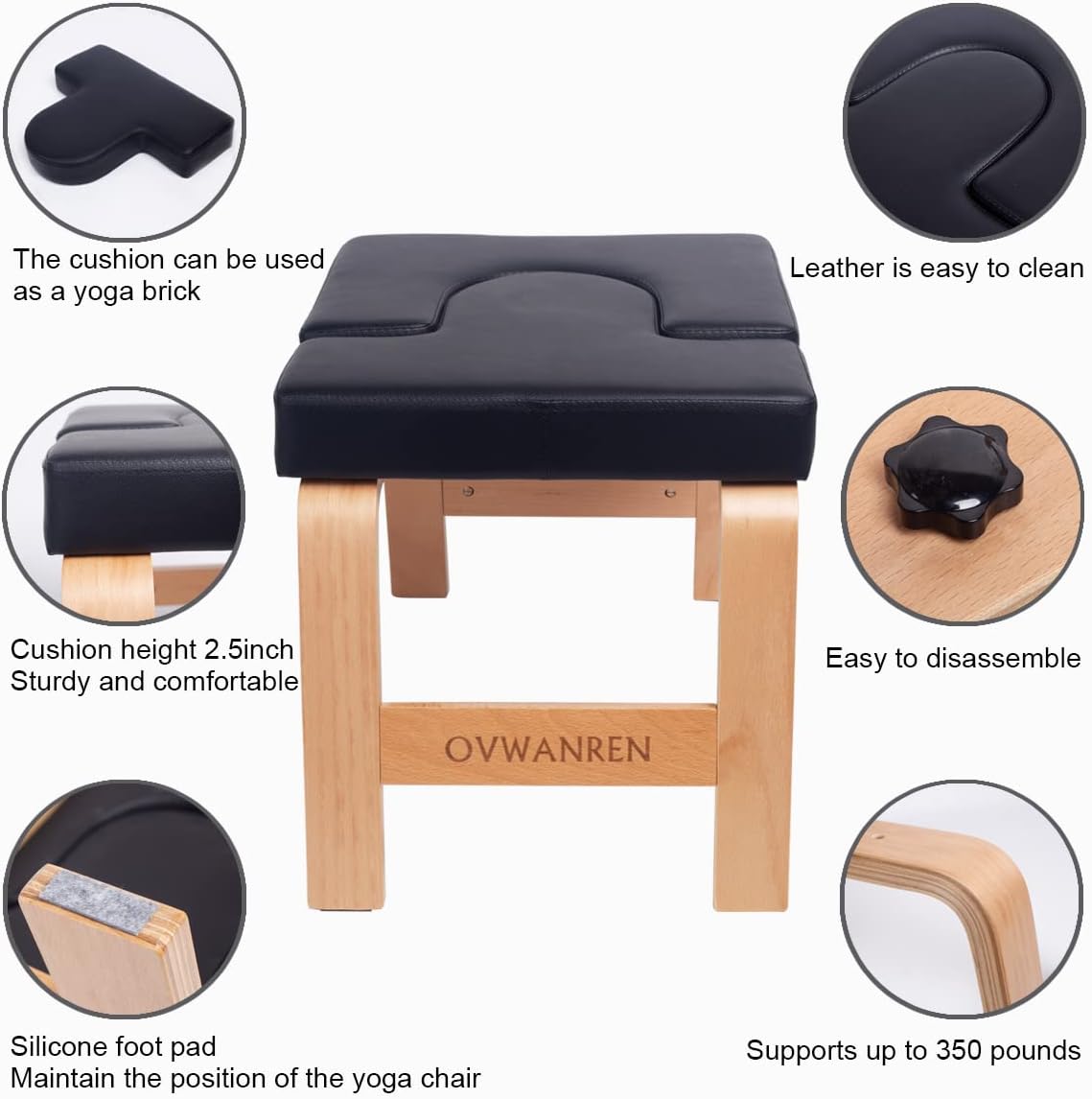 Yoga Headstand Bench- Stand Yoga Chair for Family, Gym - Wood and PU Pads - Relieve Fatigue and Build Up Body (Black)