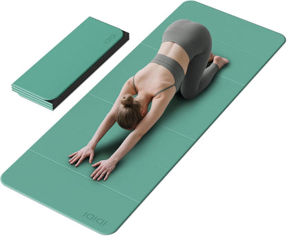 Foldable Yoga Mat Extra Thick & Large (74" x 31.5" x 0.32"), Double-Sided Non Slip & Lightweight Fitness Mat, 8mm Thick Wide Exercise Mats for Woman Man Kids, Portable Workout Mats for Travel, Studio or Home Use
