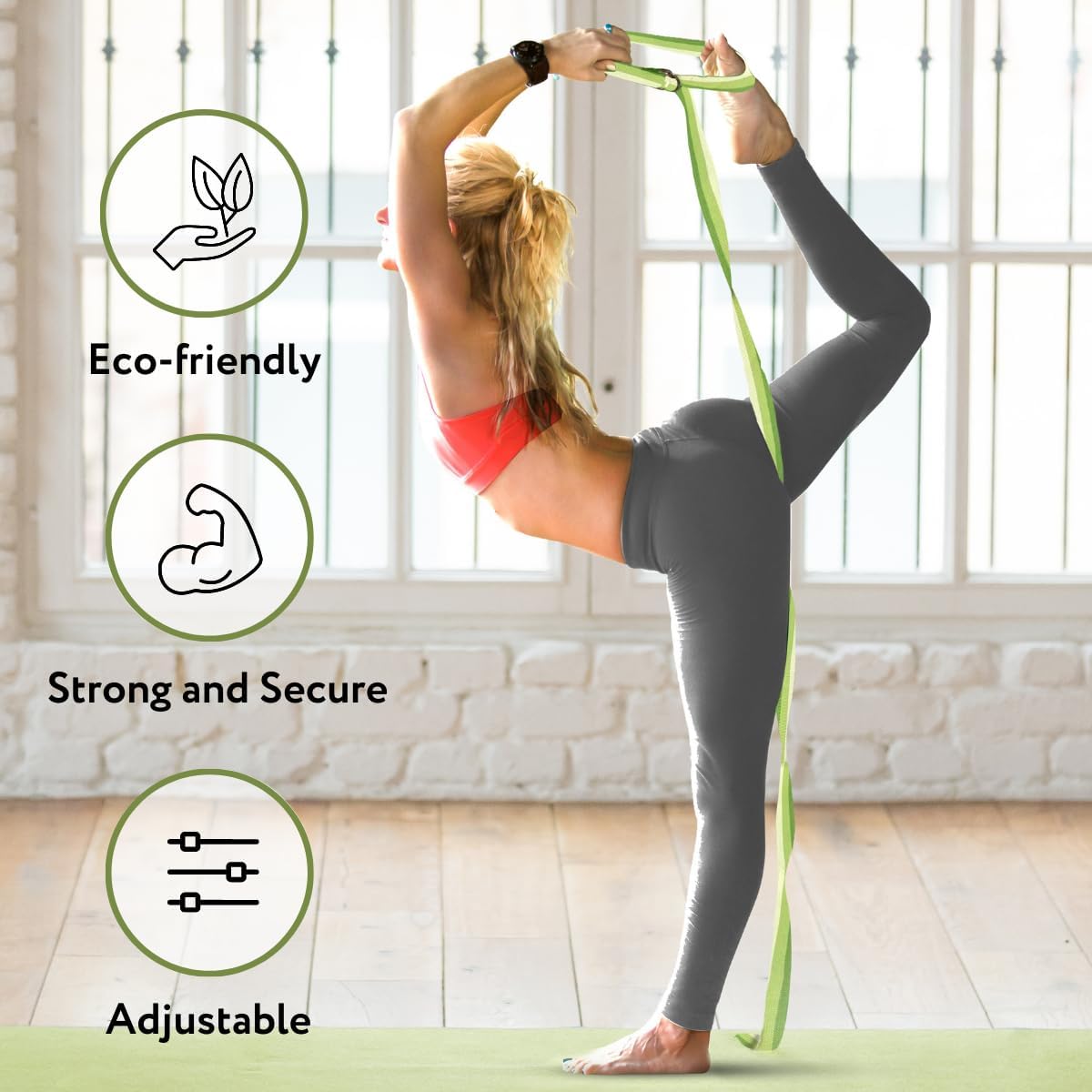 California Yoga Strap | Yoga Belt with Safe Adjustable D-Ring Buckle for Pilates | Stretching Strap | Exercise Bands | Physical Therapy | Improves Sitting Posture