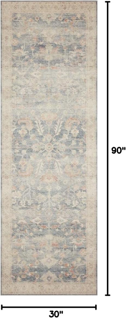Loloi Hathaway Collection HTH-06 Blush/Multi 2'-6" x 7'-6", .25" Thick, Runner Rug, Soft, Durable, Printed, Modern, Low Pile, Non-Shedding, Easy Clean, Living Room Rug
