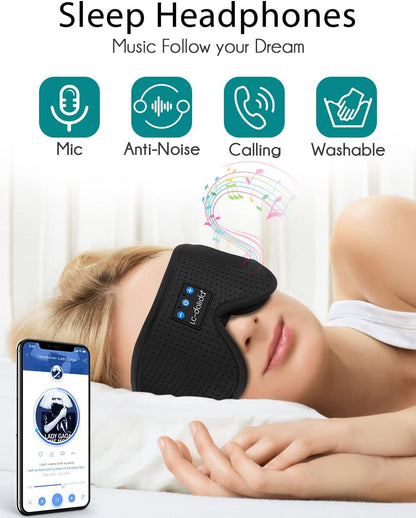 LC-dolida Sleep Headphones, 3D Sleep Mask Bluetooth Wireless Music Eye Mask, Sleeping Headphones for Side Sleepers Sleep Mask with Bluetooth Headphones Ultra-Thin Stereo Speakers Perfect for Sleeping