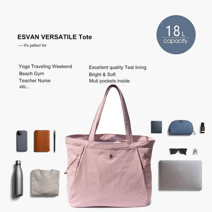 ESVAN Yoga Tote Bag for Women Shoulder Bags Drawstring for Office Workout Travel Carryall Pilates Gym and Beach