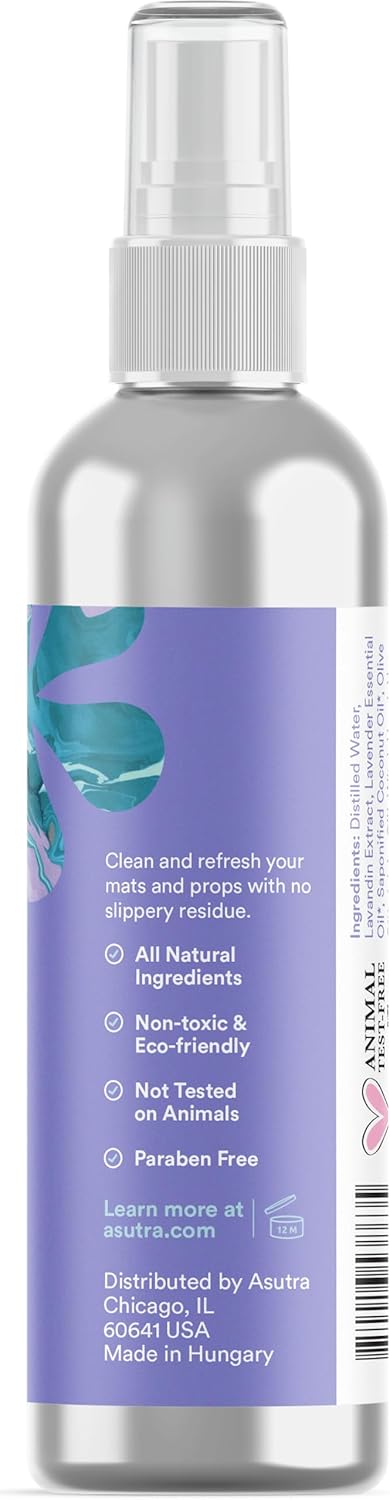 ASUTRA Yoga Mat Cleaner Spray (Peaceful Lavender), 4 fl oz - No Slippery Residue, Organic Essential Oils, Deep-Cleansing for Fitness Gear & Gym Equipment, Microfiber Towel Included