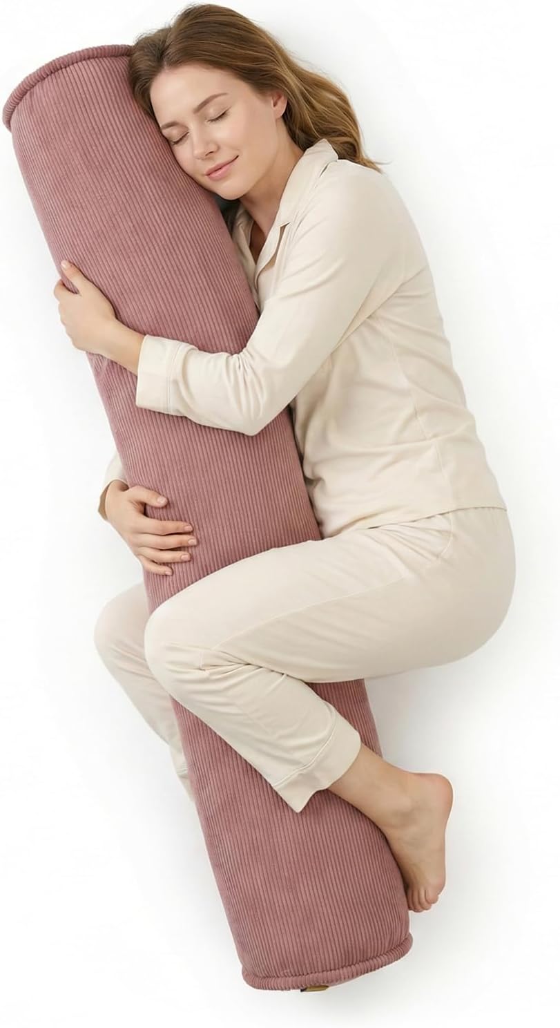 Corduroy Body Pillow, Round Bolster Cylinder Pillow for Adults, Soft Long Support Pillow for Bed & Sofa, Removable Washable Cover,59 x 7.87 Inches,Peacock Blue