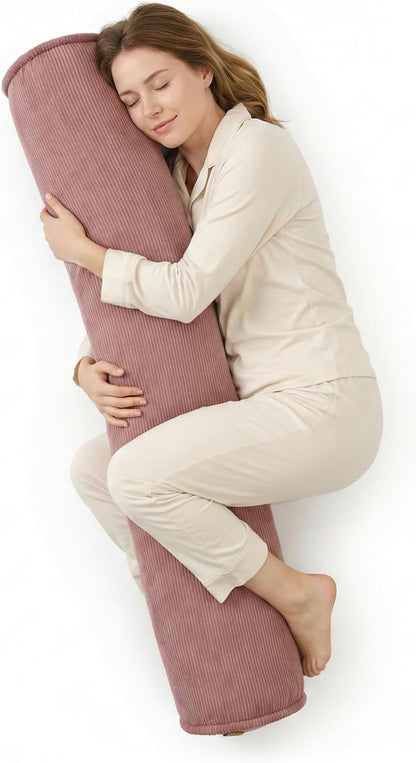 Corduroy Body Pillow, Round Bolster Cylinder Pillow for Adults, Soft Long Support Pillow for Bed & Sofa, Removable Washable Cover,59 x 7.87 Inches,Peacock Blue