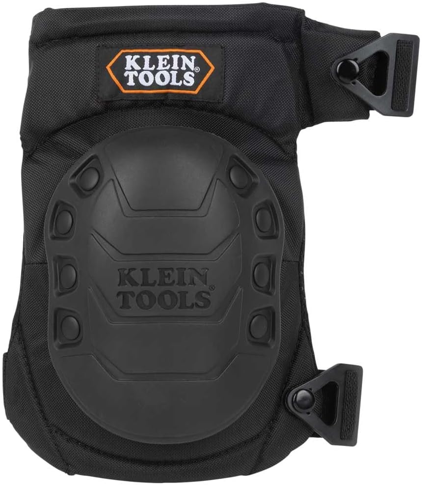 KLEIN TOOLS 60344 Knee Pads, Hinged Gel Knee Pads with Slip Resistant Rubber Caps, Quick-Release Clips and Adjustable Straps, Black