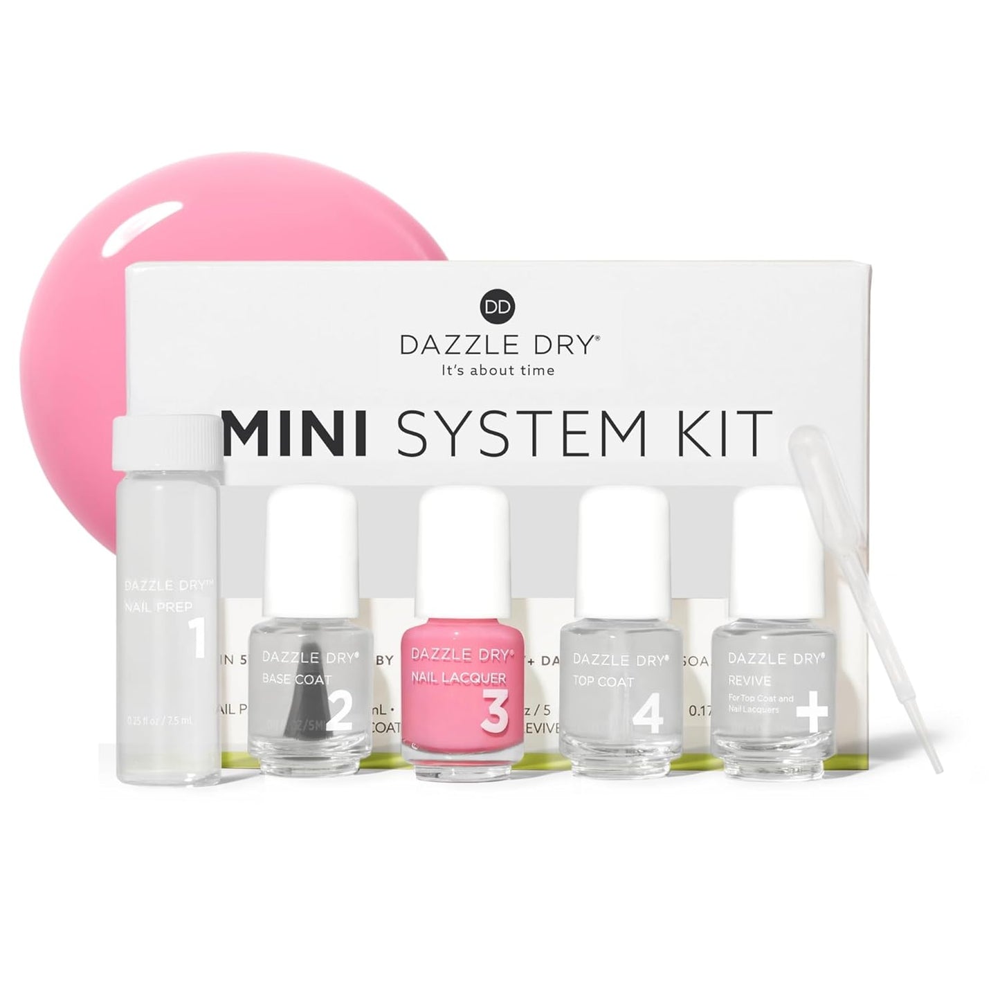 Dazzle Dry Mini Kit 4 Step System - Yoga Mama - A light chalky bubblegum pink. Full coverage cream. (5 Piece Kit / 5 Manicures)
