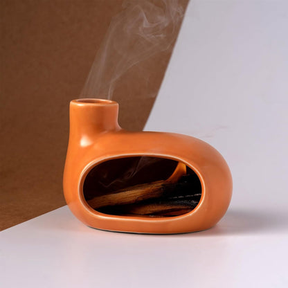 MOUGIGI Terracotta Palo Santo Holder - Modern Chiminea Incense Burner for Yoga, Meditation, and Energy Cleansing - Wood Sticks Dish, Sage Ash Catcher, Smudge Bowl, Cone Burner - Unique Meditation Gift