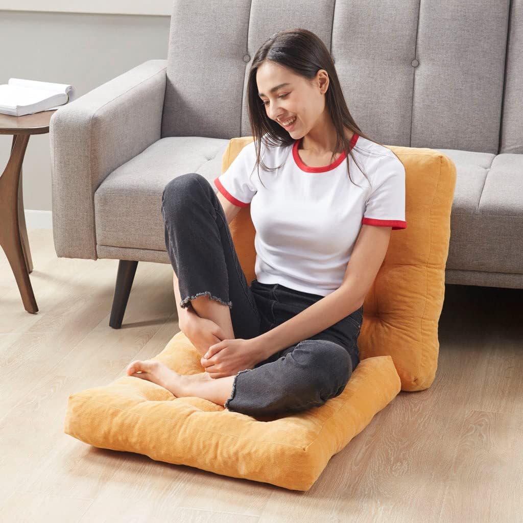 Meditation Floor Pillow Set of 2, Round Large Pillows Seating for Adults, Tufted Corduroy Cushion for Living Room Tatami, Beige 22 Inch