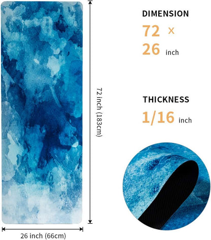 Travel Yoga Mat, Non Slip Exercise Suede Mat with Carry Bag, All-Purpose Fitness Mat with High Density Anti-Tear Surface for Women, Ideal for Pilates Workout (72'' x 24'' x 1.5mm Thick)