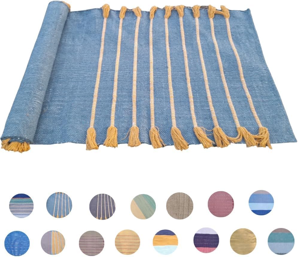 Indian Handmade100 % Organic Anti Skid Multi Colour Cotton Yoga Mat - Eco-Friendly Hand-Woven Rug - Non-Slip & Thick (24”x72”x5mm) for Hot yoga & Everyday Fitness at Home - Comfortable & Foldable Extra-Long Mat