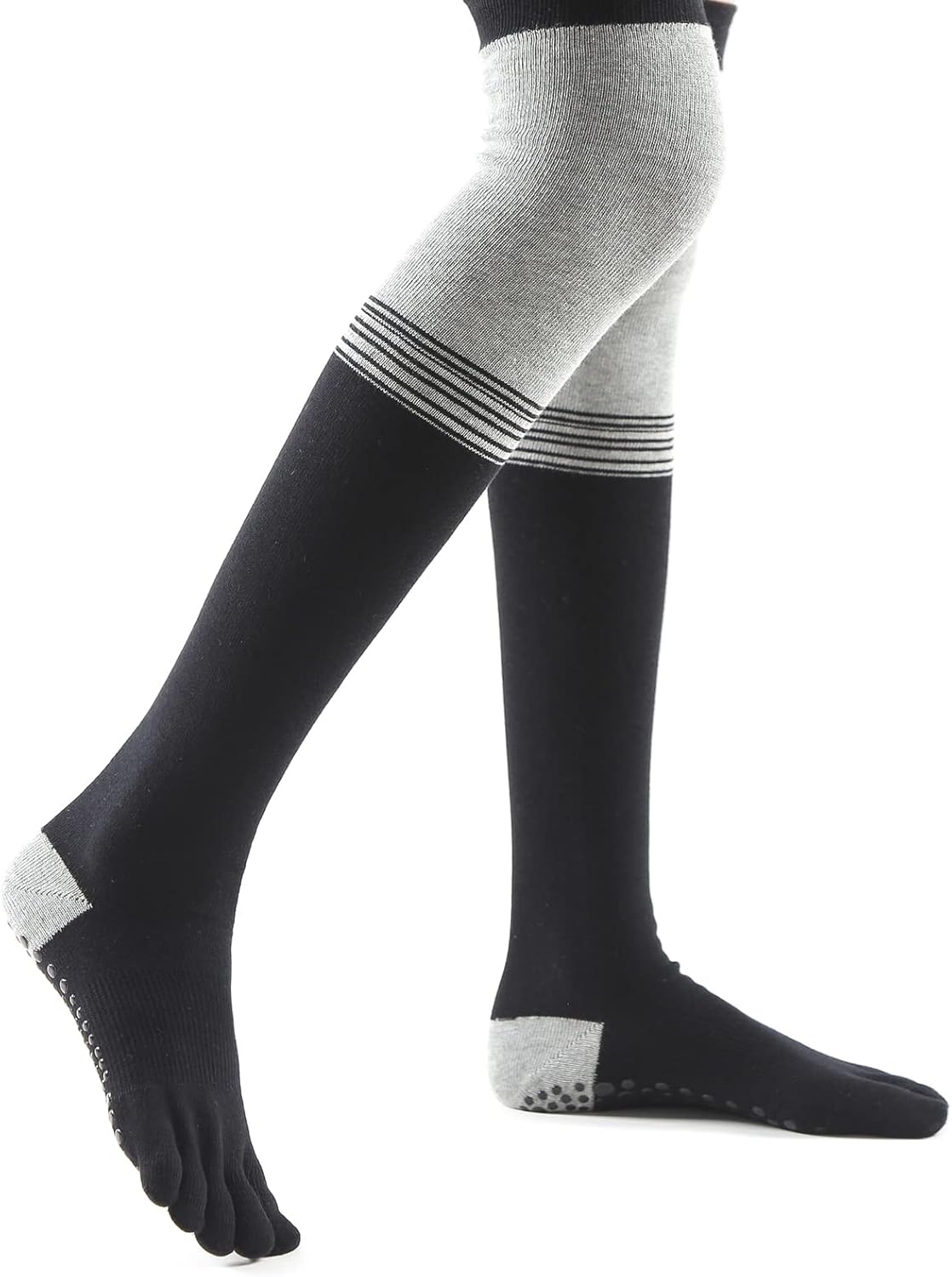 Verdancy Yoga Pilates Toe Socks - Toeless With Grips for Women, Non-Slip Cushioned Over Knee Thigh High