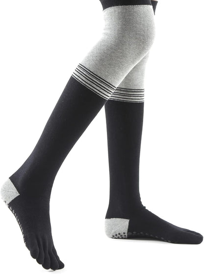 Verdancy Yoga Pilates Toe Socks - Toeless With Grips for Women, Non-Slip Cushioned Over Knee Thigh High