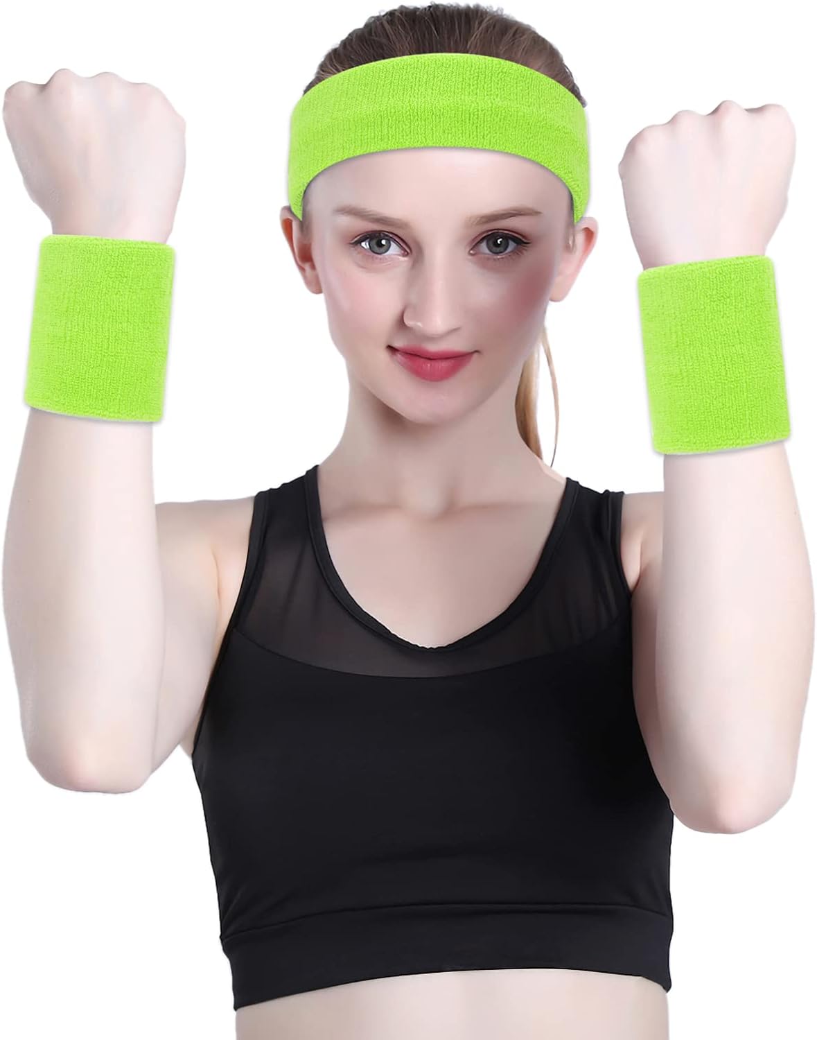 ONUPGO Sweatband Set Sports Headband Wristband Set Sweatbands Terry Cloth Wristband Wrist Sweatband Headbands Moisture Wicking Sweat Absorbing Head Band