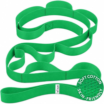 TECEUM Soft Cotton Stretching Strap for Sensitive Skin – Yoga Strap for Physical Therapy – 10 Loops Non-Elastic Stretch Band for Flexibility, Hamstring, Pilates & Rehab