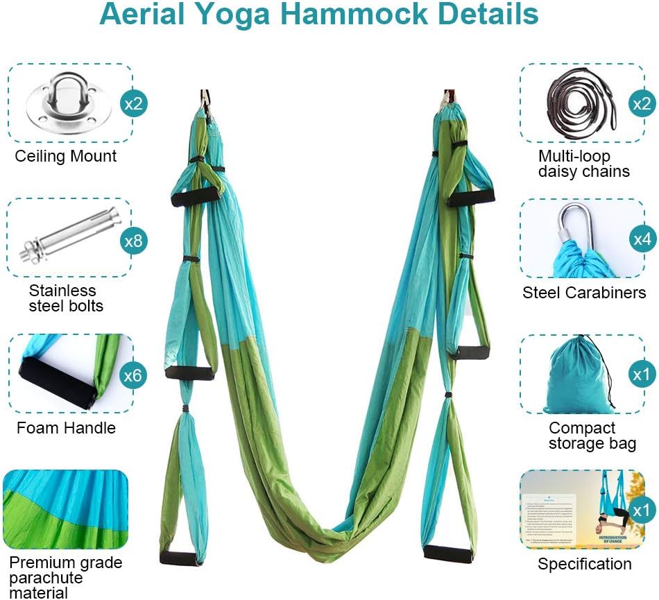 Aerial Trapeze Yoga Hammock Kit - Ultra Strong Antigravity Yoga Flying Sling Inversion Swing Tool Set