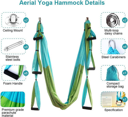 Aerial Trapeze Yoga Hammock Kit - Ultra Strong Antigravity Yoga Flying Sling Inversion Swing Tool Set