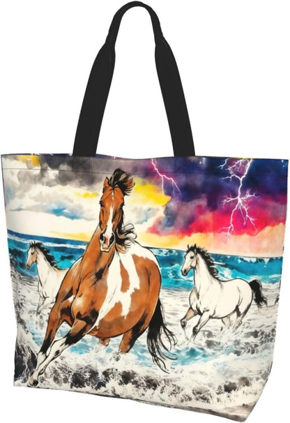 Tote Shoulder Bag Large Durable Reusable Eco-friendly Handbag Lightweight Stylish for Daily Use-19.7x15.7x5.9 Inch - Colors B