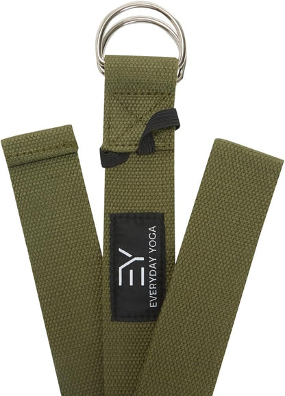 Everyday Yoga Strap with Metal D-Ring - Durable Stretching Strap for Yoga, Pilates, Flexibility & Physical Therapy (6ft, 8ft, 10ft)