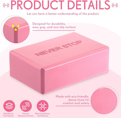 RoundFunny 4 Pack Yoga Blocks Non Slip Pilates Brick Foam Blocks Pilates Dance Gymnastics Workout Fitness Props Tool for Stretching Meditation and Exercise