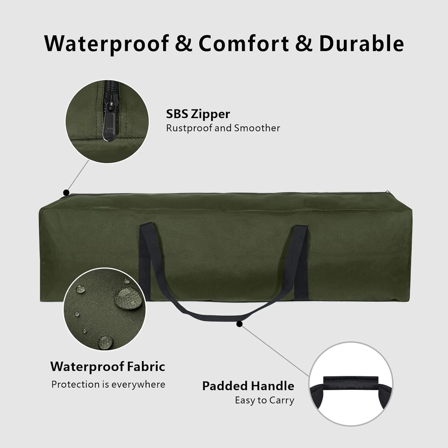 TOPDesign 1-Pack 46 Inch Extra Large Zippered Duffel Bag for Travel Camping Sports Equipment Storage, Waterproof Foldable Luggage Bag with Padded Handles (Black)