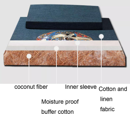 Square Meditation Cushion Mat Set with Washable Cotton Linen Cover and Embroidered Lotus, Larger Yoga Mat Bolster Floor Pillows Seating for Adults Meditation Accesso red-60cm
