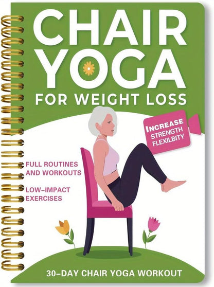 Chair Yoga for Seniors Over 60 Book & Chart, Chair Yoga for Weight Loss & Toning, 30-Day Challenge, Exercise Book for Seniors over 60 (Black)