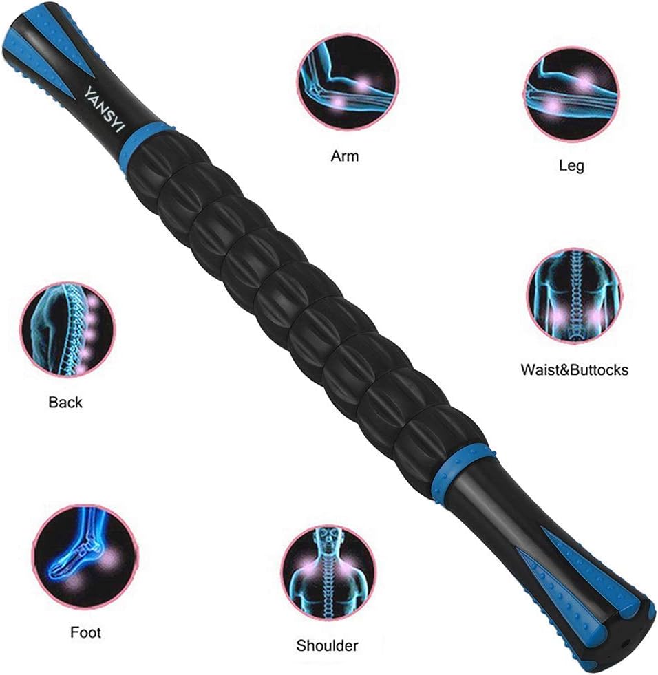 YANSYI Professional 9-Roller Deep Tissue Massage Stick - Portable Muscle Recovery Roller for Athletes, Relieves Post-Workout Soreness & Leg/Back Pain - Portable Physio Tool (Blue)