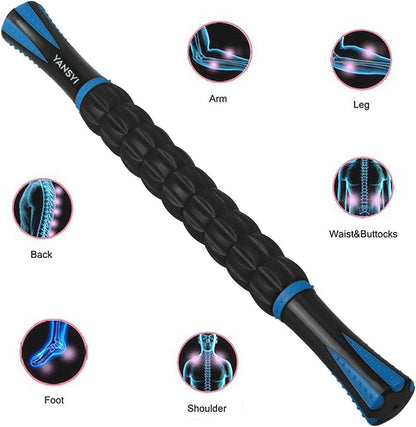 YANSYI Professional 9-Roller Deep Tissue Massage Stick - Portable Muscle Recovery Roller for Athletes, Relieves Post-Workout Soreness & Leg/Back Pain - Portable Physio Tool (Blue)