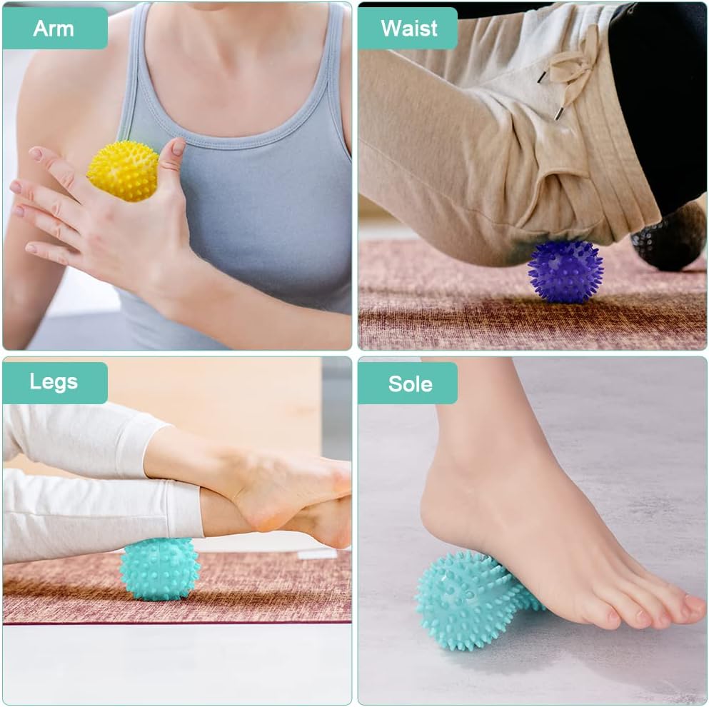 URAQT Spiky Massage Ball Set, 2 Pack Physical Therapy Massage Balls, Hard Lacrosse Ball & Spiky Massage Ball for Myofascial Release and Trigger Point Deep Tissue Massage (Red)