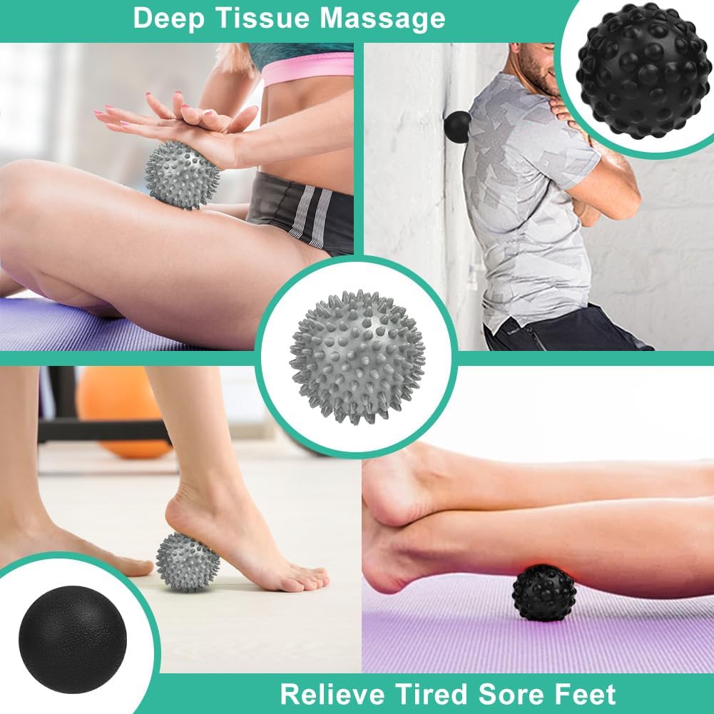 URAQT Spiky Massage Ball Set, 2 Pack Physical Therapy Massage Balls, Hard Lacrosse Ball & Spiky Massage Ball for Myofascial Release and Trigger Point Deep Tissue Massage (Red)