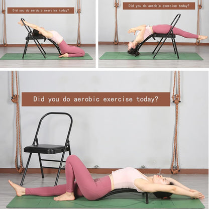 Black Yoga Auxiliary Chair,Backless Yoga Chair,Portable Folding Yoga Chair with Non-Slip Feet Covers,PU Leather,Double Beam Design,Iyengar Yoga Chair，Lumbar support optional