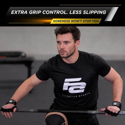 Fit Active Sports New Ventilated Weight Lifting Workout Gloves with Built-in Wrist Wraps for Men and Women - Great for Gym Fitness, Cross Training, Hand Support & Weightlifting.