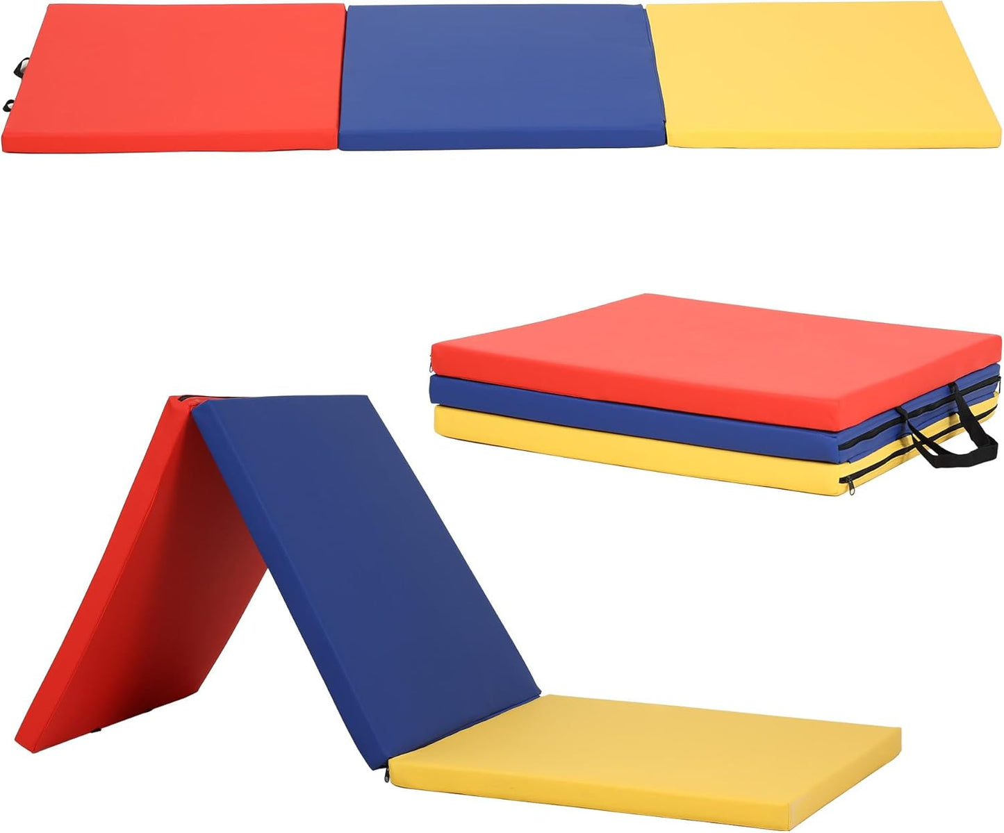 PayLessHere Gymnastics Mat - Folding Gymnastic Mat for Tumbling, Stretching, Yoga & Arts - Thick PU Leather - Indoor/Outdoor