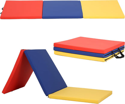PayLessHere Gymnastics Mat - Folding Gymnastic Mat for Tumbling, Stretching, Yoga & Arts - Thick PU Leather - Indoor/Outdoor