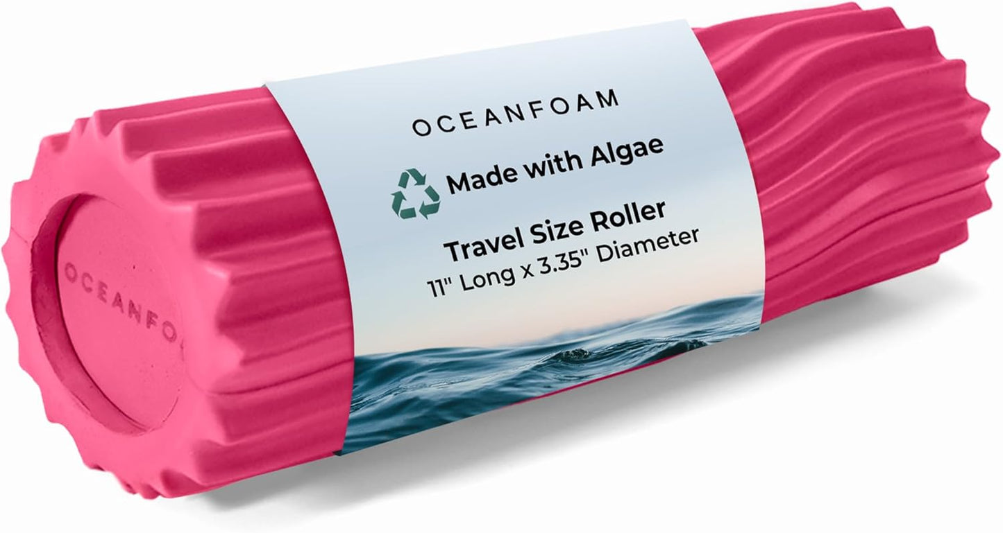 Oceanfoam Ripple Travel Foam Roller (11" x 3.35") Firm Mini Foam Roller for Physical Therapy, Deep Tissue Massage, Back Pain - High Density, Ergonomic Wave Textured - Yoga, Pilates, Exercise (Natural) - Colors A
