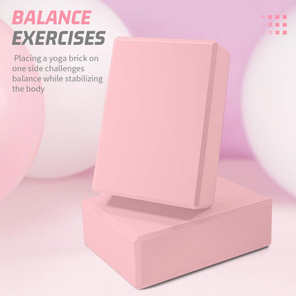 Yoga Blocks 2 Pack 3x6x9IN Foam Block Supportive Latex-Free with Stretch Band, Non-Slip Exercise Blocks for Pilates, Meditation, Balance, Stretching and Deep Poses