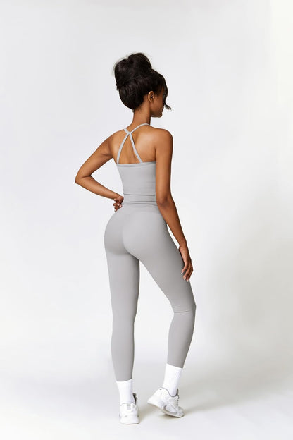 QBGJTD Womens Workout Sets Two Piece Cross Back Tank Top Matching High Waist Leggings Sets Gym Outfits Work Out Clothes