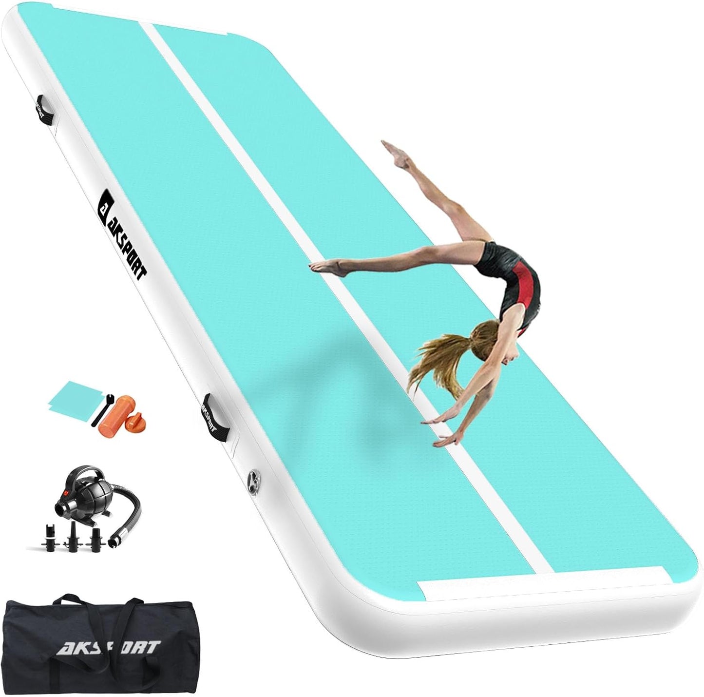 AKSPORT Gymnastics Air Mat Tumble Track Tumbling Mat Inflatable Floor Mats with Air Pump for Home Use/Tumble/Gym/Training/Cheerleading/Parkour/Beach/Park/Water