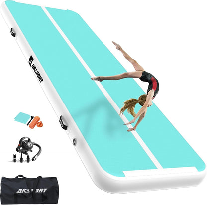AKSPORT Gymnastics Air Mat Tumble Track Tumbling Mat Inflatable Floor Mats with Air Pump for Home Use/Tumble/Gym/Training/Cheerleading/Parkour/Beach/Park/Water