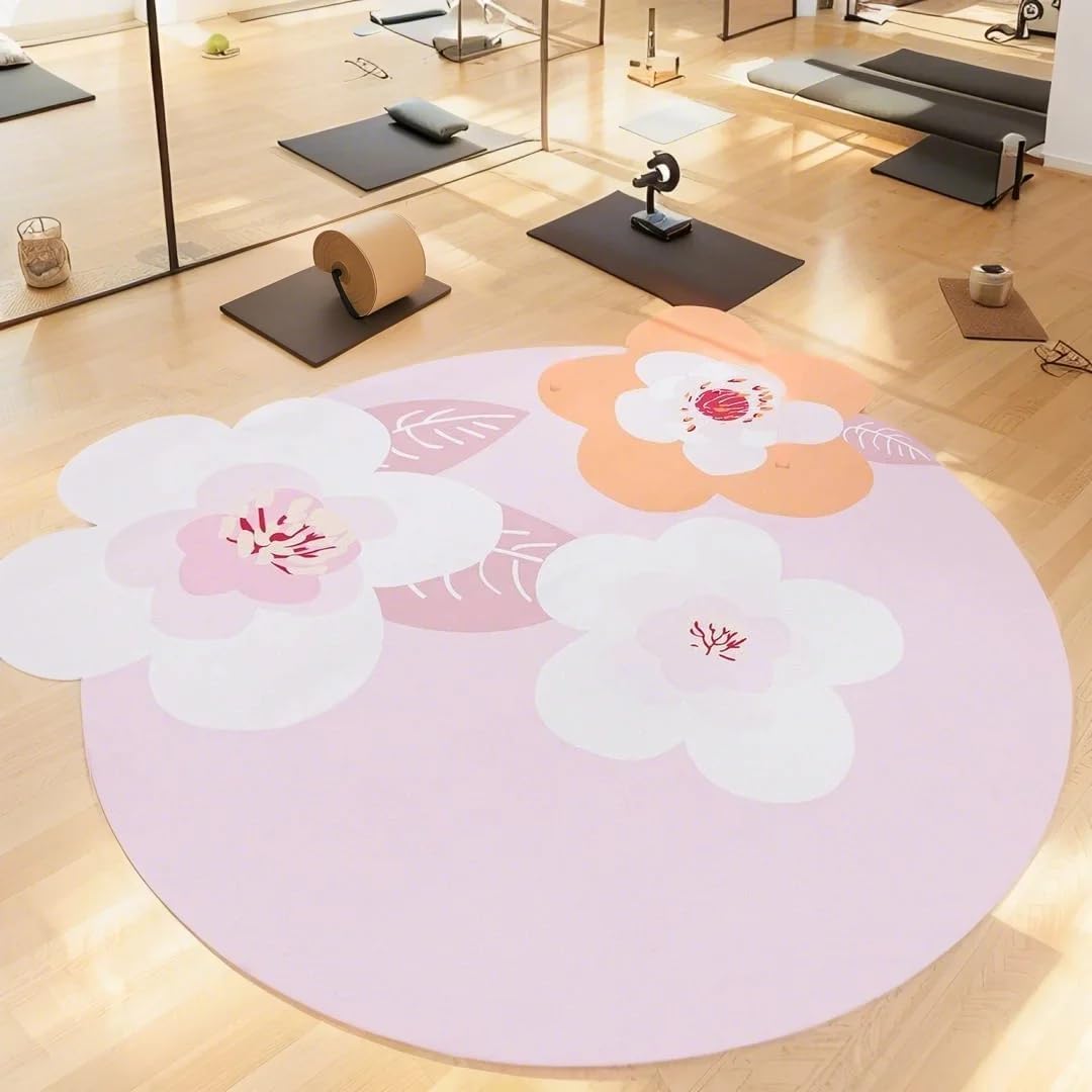 ABREEZE Irregular Large Flower Meditation Mat Non Slip Round Pilates Yoga Mat Natural Rubber with Sueded Surface Exercise Mat