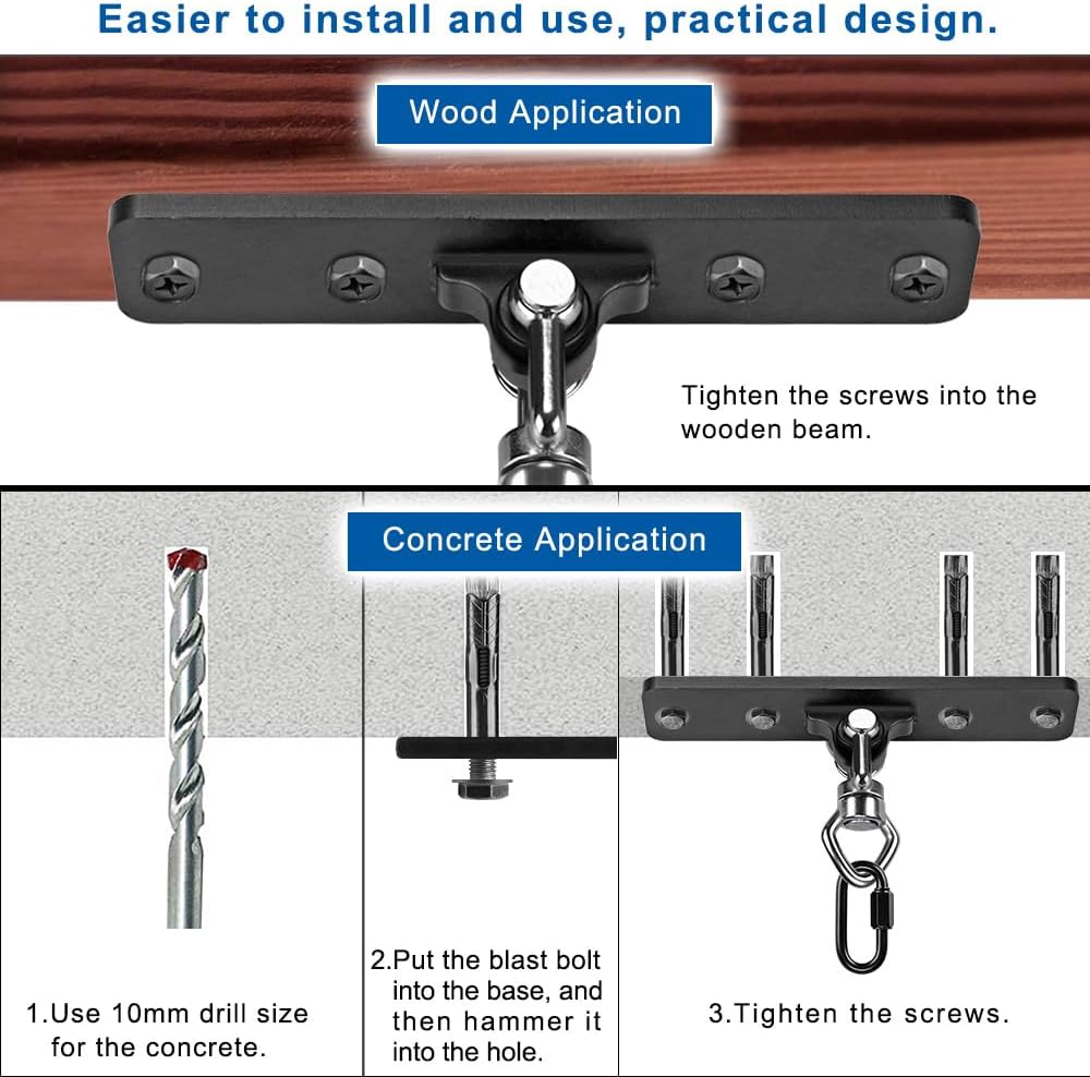 BeneLabel Swing Hanger with Bearing Swivel 800LB Capacity Stainless Steel Ceiling Mount Bracket Hanging Kit for Aerial Silks, Swings, Hammocks, Hanging Chair, Aerial Hoop, Heavy Bag, Yoga Swing