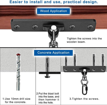 BeneLabel Swing Hanger with Bearing Swivel 800LB Capacity Stainless Steel Ceiling Mount Bracket Hanging Kit for Aerial Silks, Swings, Hammocks, Hanging Chair, Aerial Hoop, Heavy Bag, Yoga Swing