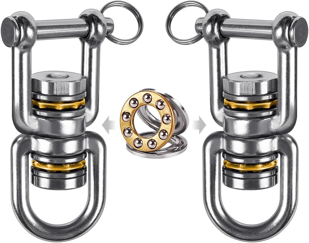 BeneLabel Dual Hanging Rings Hammock Swing Hanger, Swivel Stainless Steel Mounting Bearing Set D Shape Open Loop for Indoor Outdoor Playground Chair Yoga Rope Punching Bag Sandbag
