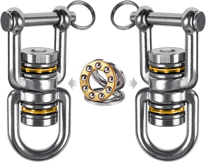 BeneLabel Dual Hanging Rings Hammock Swing Hanger, Swivel Stainless Steel Mounting Bearing Set D Shape Open Loop for Indoor Outdoor Playground Chair Yoga Rope Punching Bag Sandbag