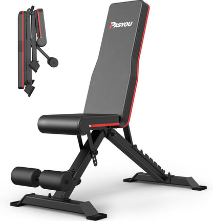 PASYOU Adjustable Weight Bench for Home Gym, Foldable Workout Benches with 660LBS, Exercise Bench for Incline Decline Flat Bench Press, Foldable Strength Bench for Daily Training