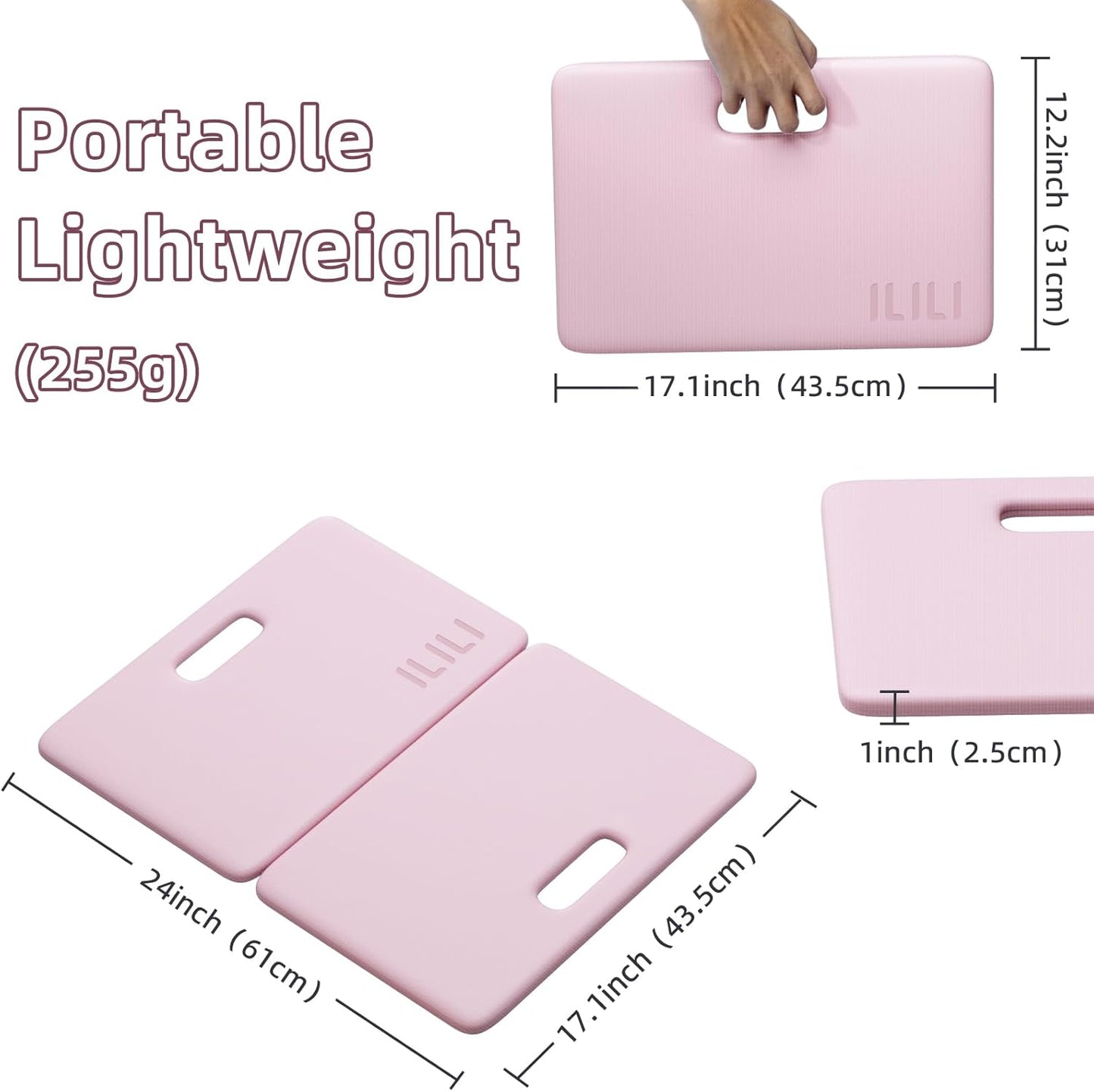 ILILI Yoga Knee Pad Foldable, TPE Soft Pad 24*17*0.5inch (Folding Size 17*12*1inch) for Knee Push-ups, Plank Support＆Elbow/Knee Support, Portable and Lightweight for Yoga Pilates, Fitness Exercise, Outdoor