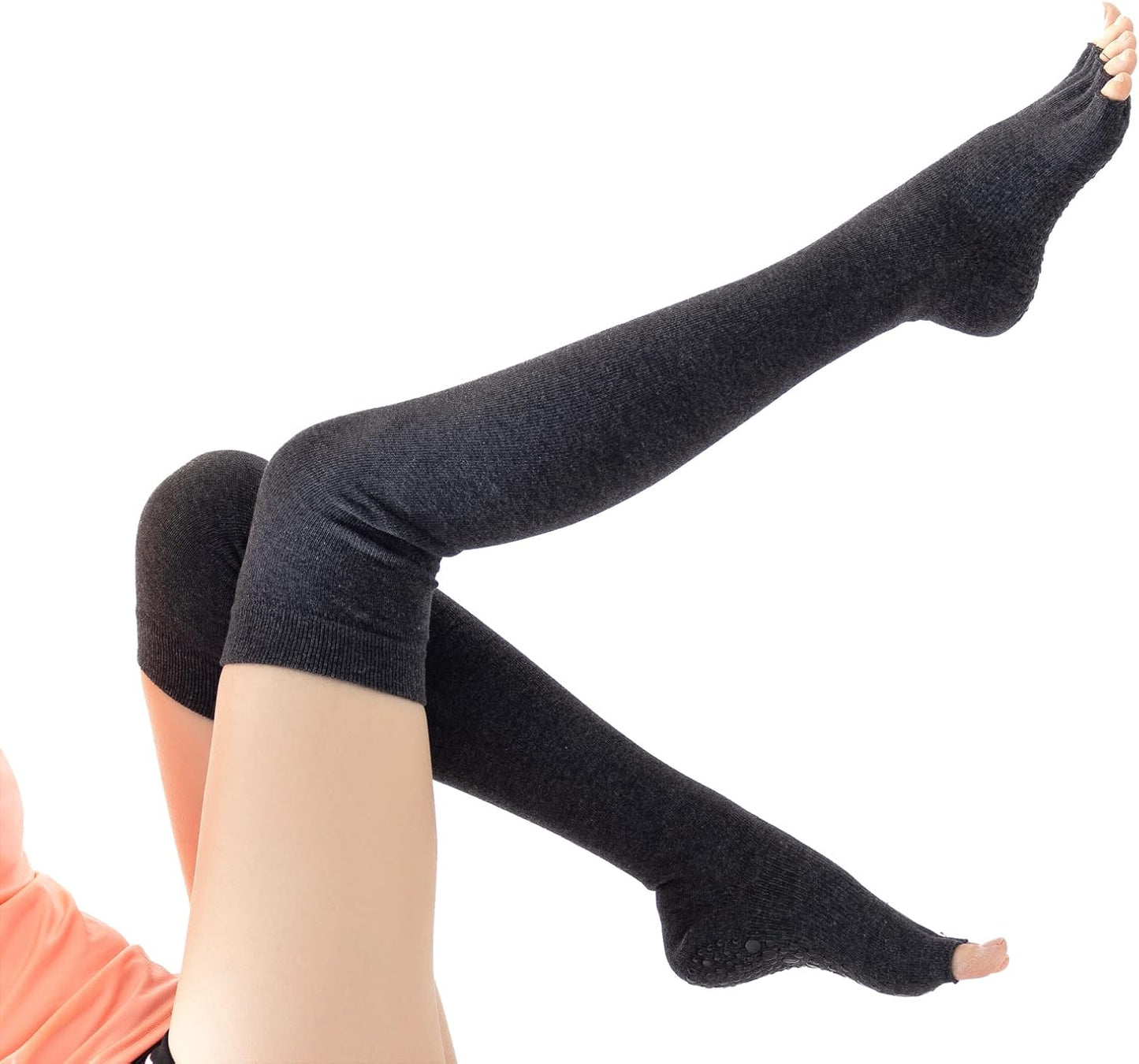 Verdancy Yoga Pilates Toe Socks - Toeless With Grips for Women, Non-Slip Cushioned Over Knee Thigh High