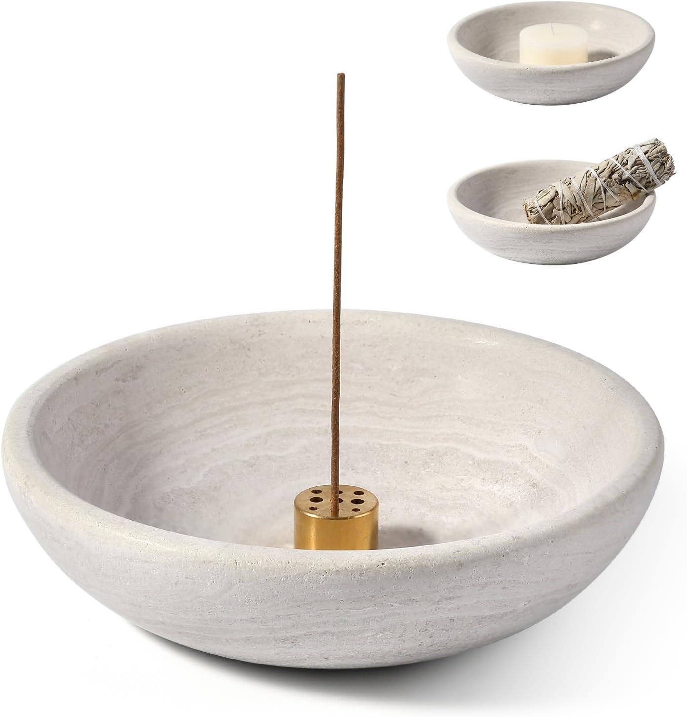 Koville Natural Marble Incense Holder, Incense Holder for Sticks with 9 Holes, Handmade Incense Burner Ash Catcher for Meditation Yoga SPA, Balsam Fir/Palo Santo/Sage/Cone (RoyalBeige)